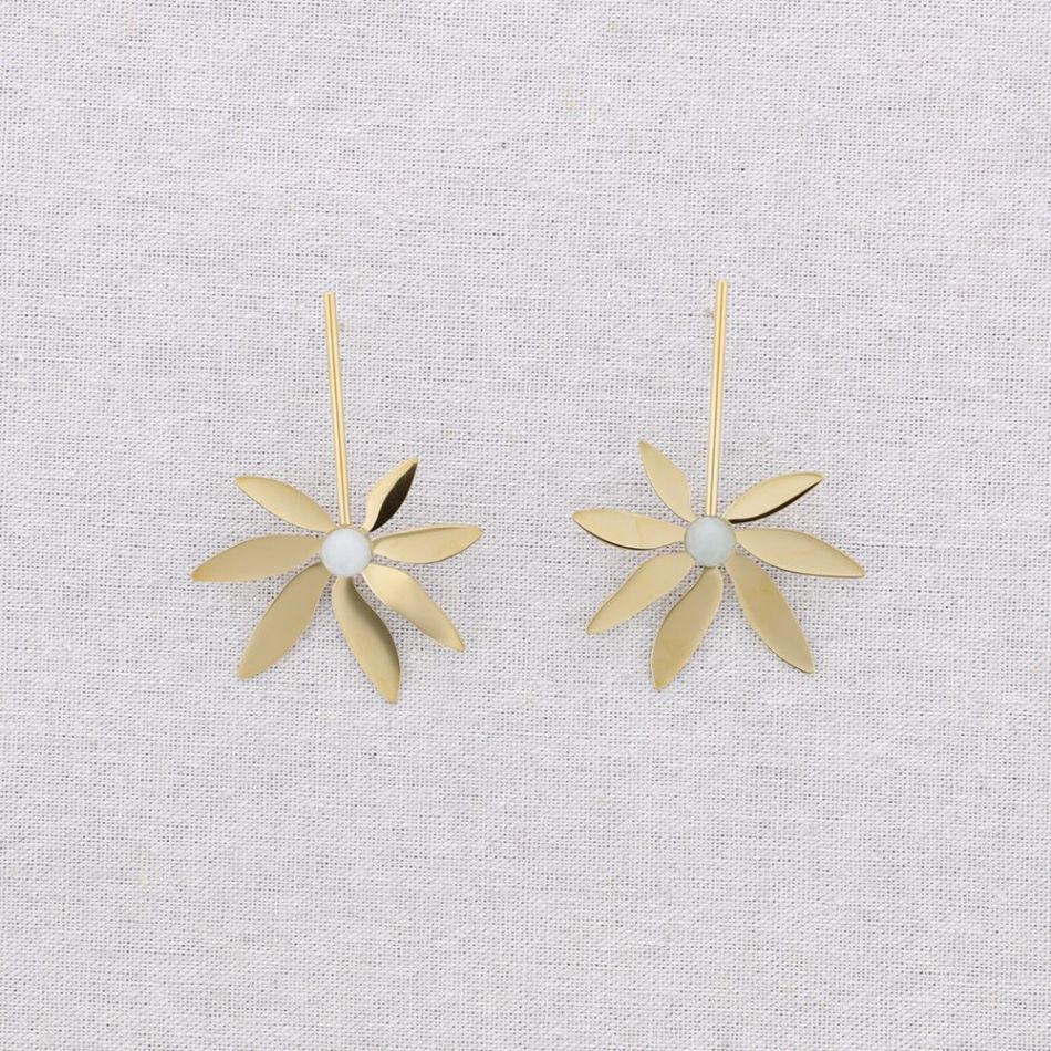 STEEL FLOWER STONES EARRINGS