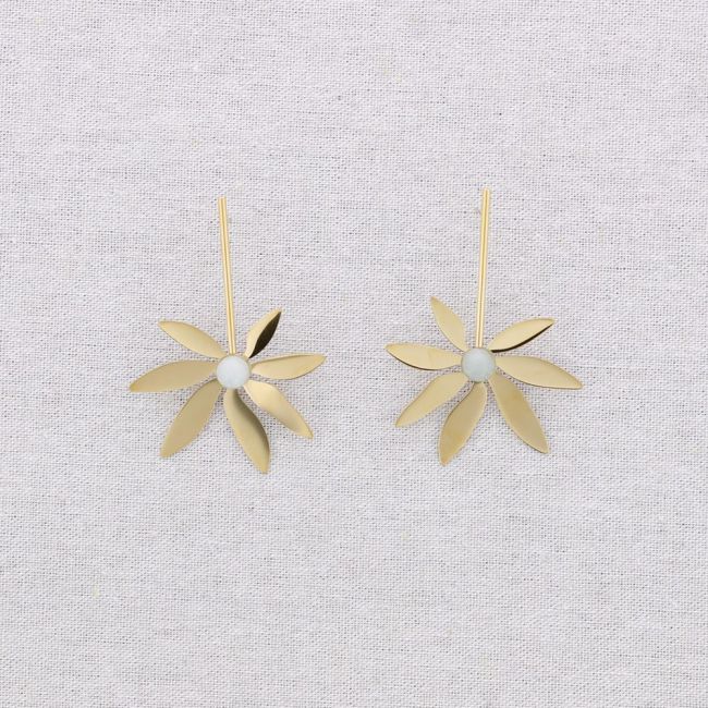 STEEL FLOWER STONES EARRINGS