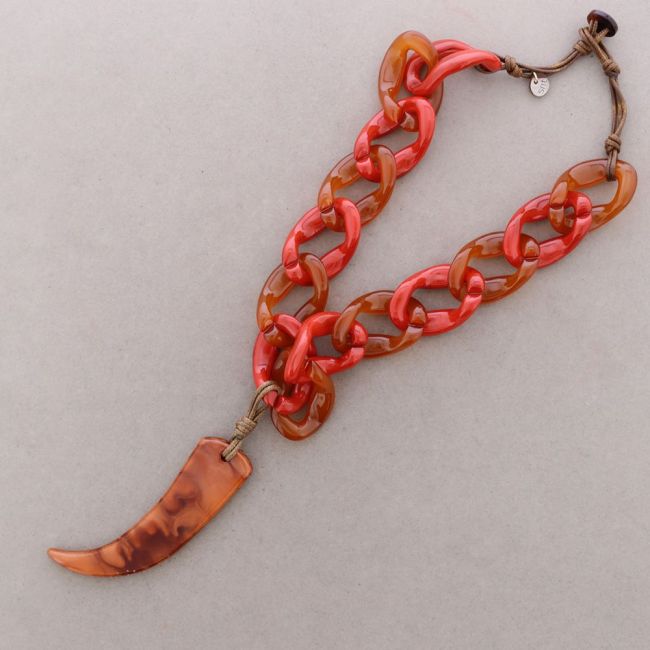 COLLAR ESLABONES COLGANTE CUERNO RESINA