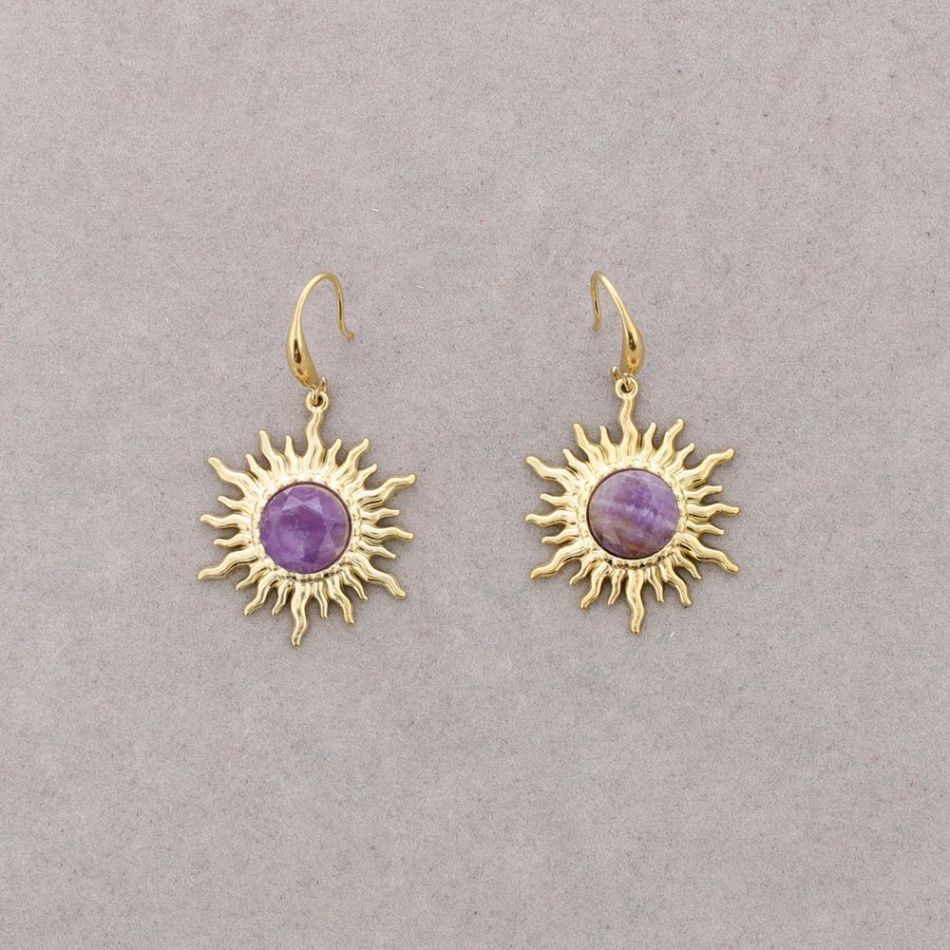 PENDIENTES BRONCE COLGANTE SOL PIEDRA