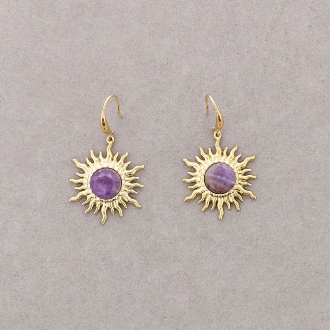 PENDIENTES BRONCE COLGANTE SOL PIEDRA