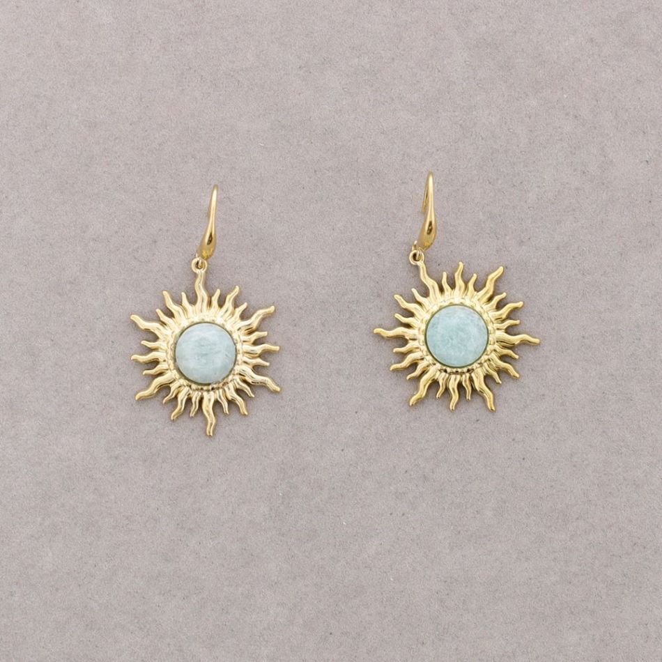 PENDIENTES BRONCE COLGANTE SOL PIEDRA
