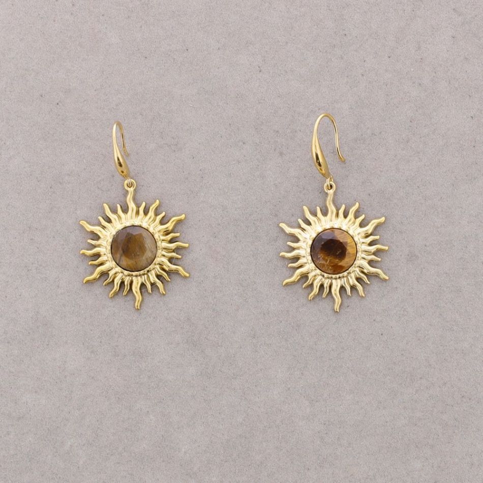 PENDIENTES BRONCE COLGANTE SOL PIEDRA