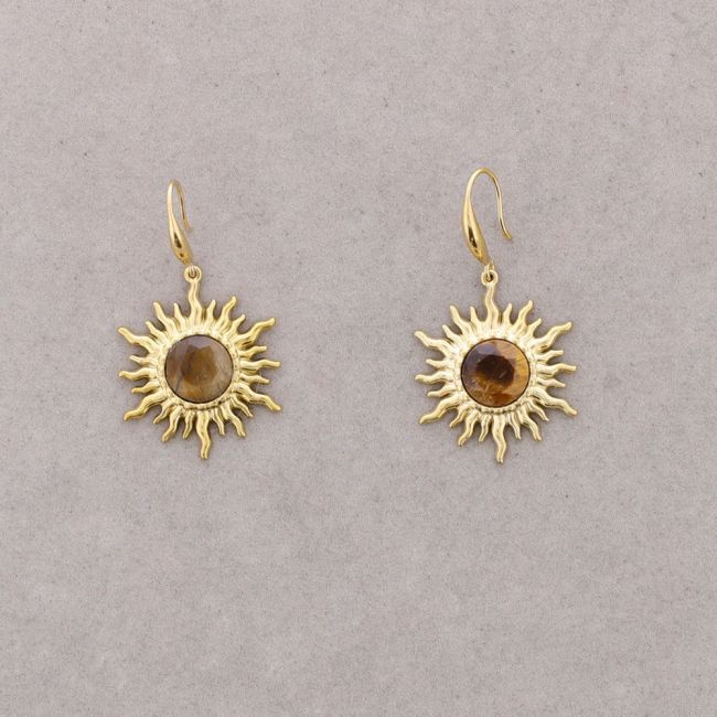 PENDIENTES BRONCE COLGANTE SOL PIEDRA