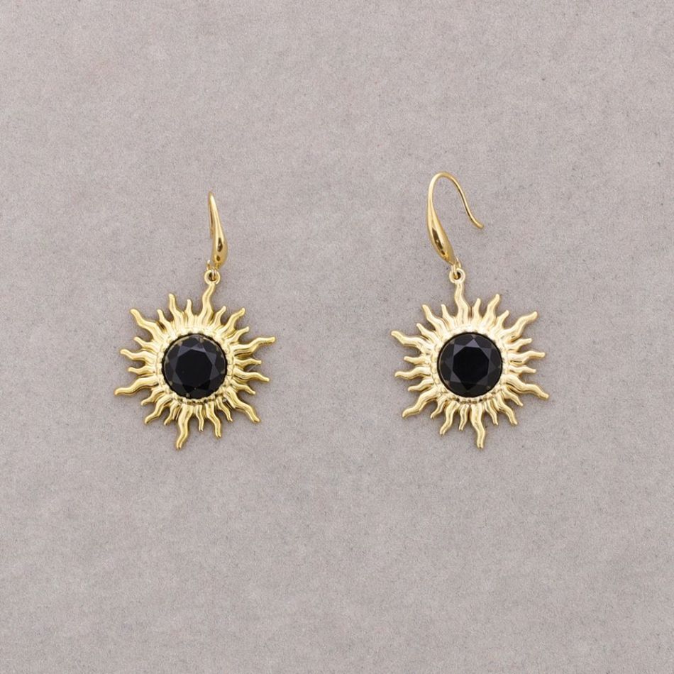 PENDIENTES BRONCE COLGANTE SOL PIEDRA