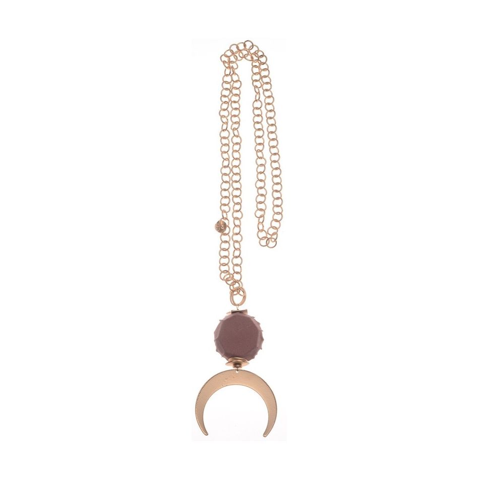 METAL HALF MOON PENDANT CHAIN LONG NECKLACE