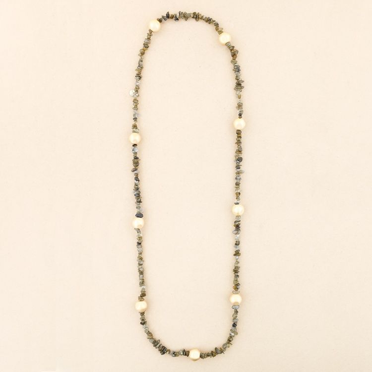 COLLAR LARGO PIEDRECITAS BOLAS ACABADO METALICO 2