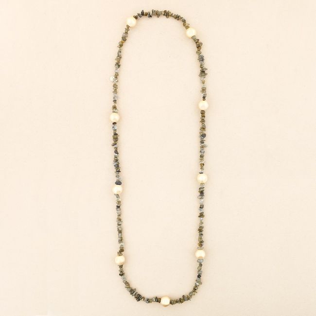 COLLAR LARGO PIEDRECITAS BOLAS ACABADO METALICO