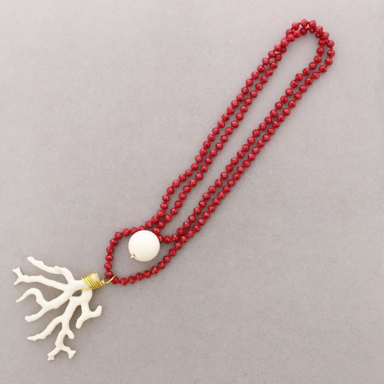COLLAR LARGO CUENTAS CRISTALES FACETADOS COLGANTE CORAL RESINA 8MM 120CM 2