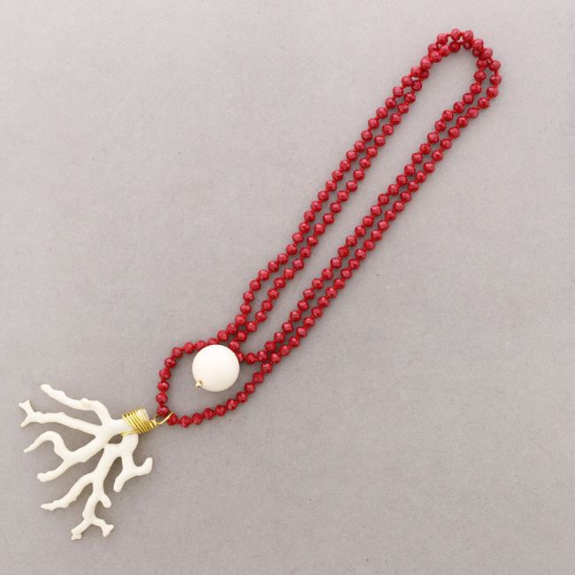 COLLAR LARGO CUENTAS CRISTALES FACETADOS COLGANTE CORAL RESINA 8MM 120CM