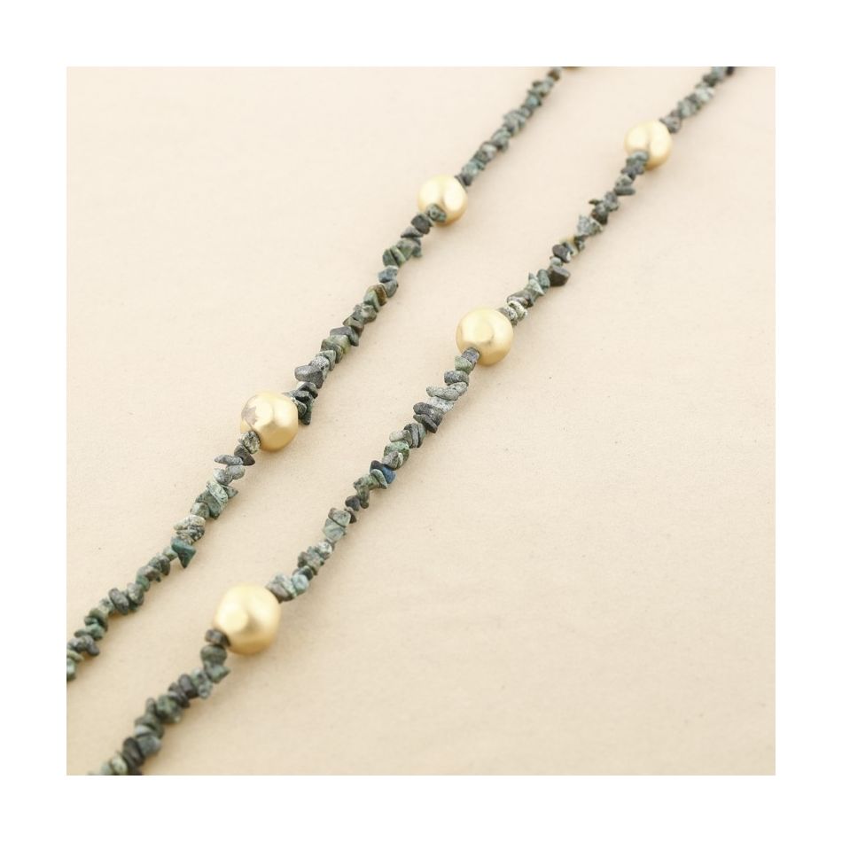 LONG NECKLACE WITH METALLIC FINISH BALL STONES