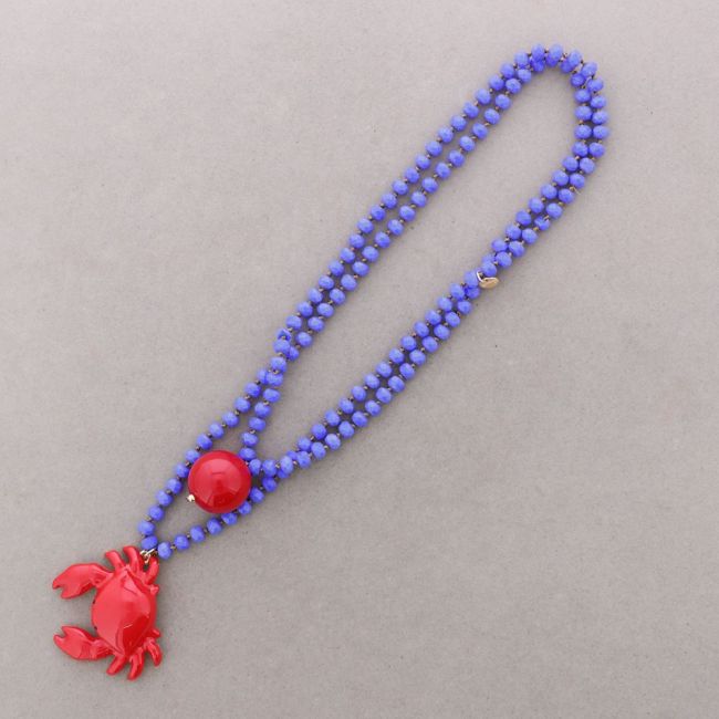 LONG NECKLACE FACETED CRYSTAL BEADS METAL CRAB PENDANT 8MM 120CM
