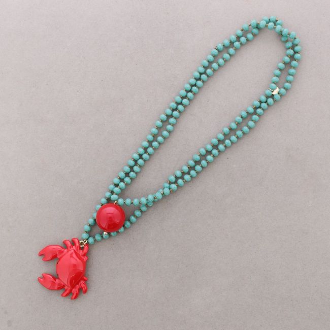 LONG NECKLACE FACETED CRYSTAL BEADS METAL CRAB PENDANT 8MM 120CM