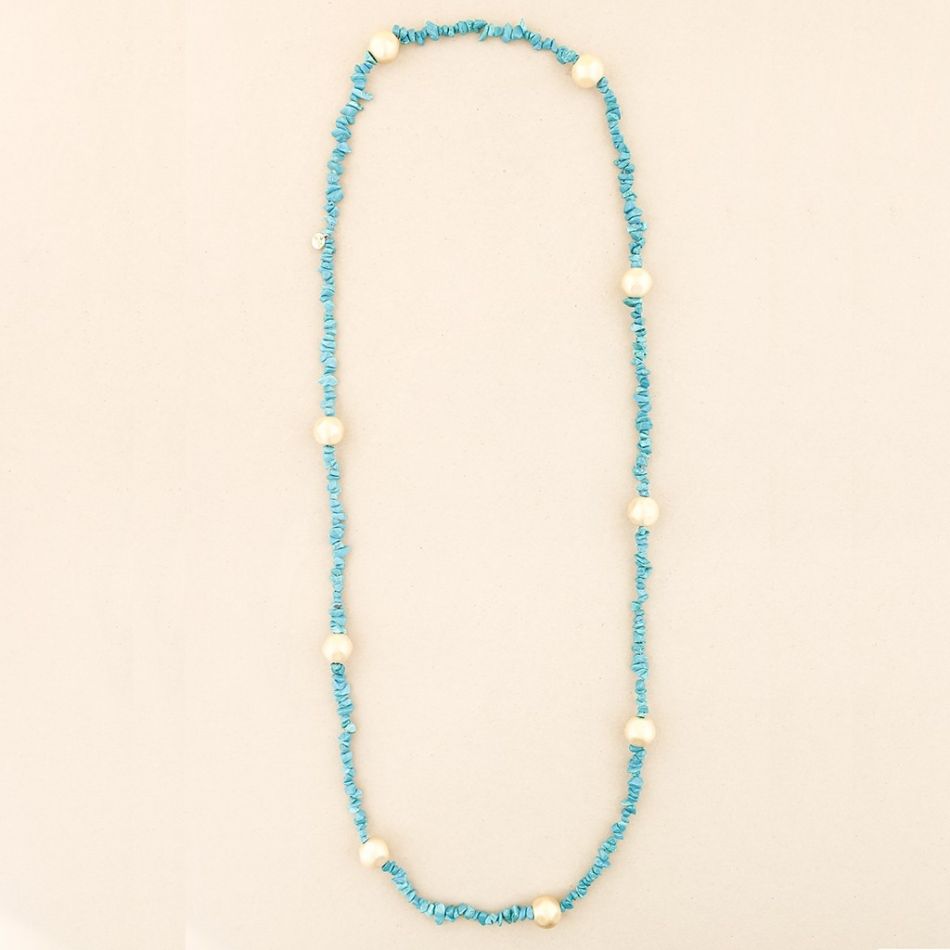 COLLAR LARGO PIEDRECITAS BOLAS ACABADO METALICO