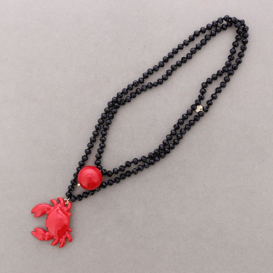 LONG NECKLACE FACETED CRYSTAL BEADS METAL CRAB PENDANT 8MM 120CM