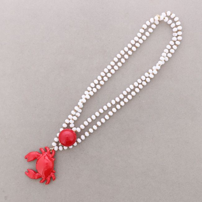 LONG NECKLACE FACETED CRYSTAL BEADS METAL CRAB PENDANT 8MM 120CM