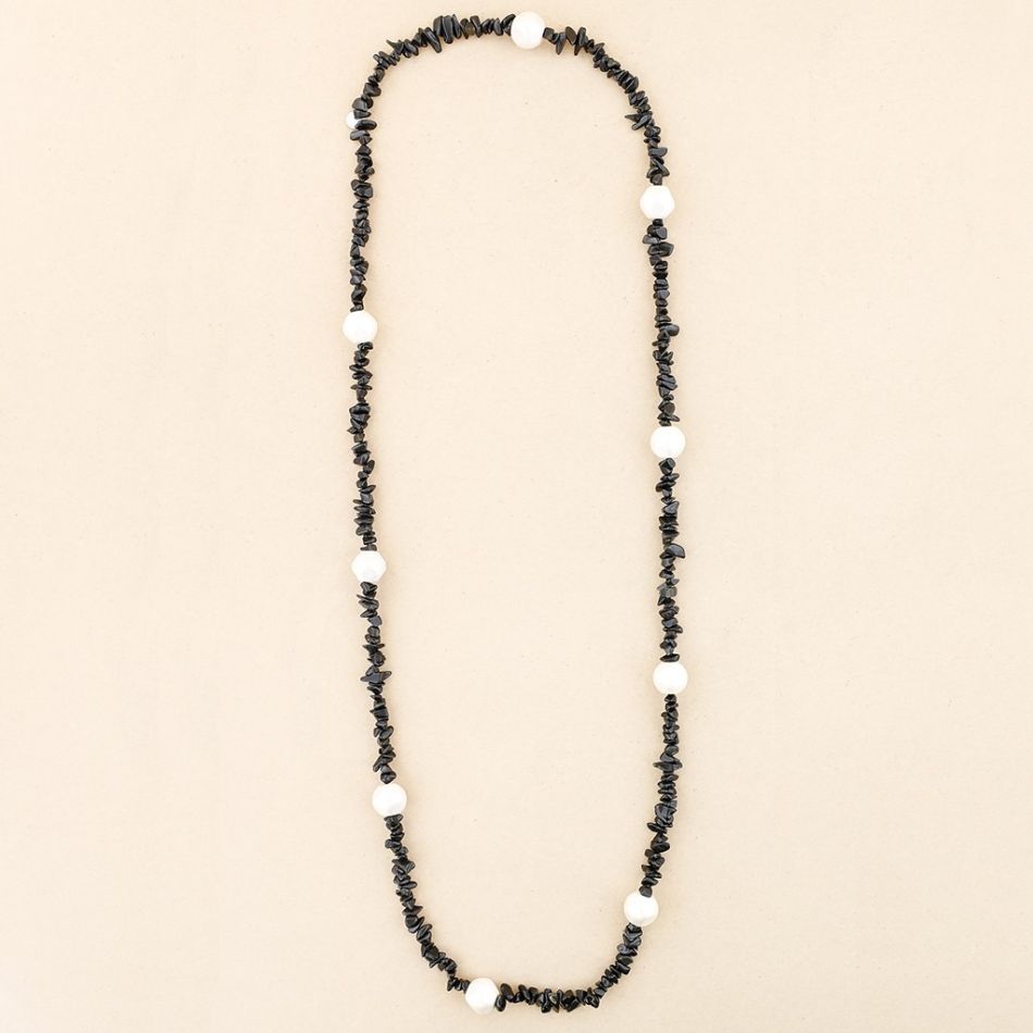 LONG NECKLACE WITH METALLIC FINISH BALL STONES
