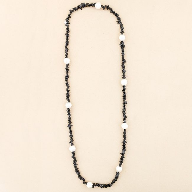 LONG NECKLACE WITH METALLIC FINISH BALL STONES