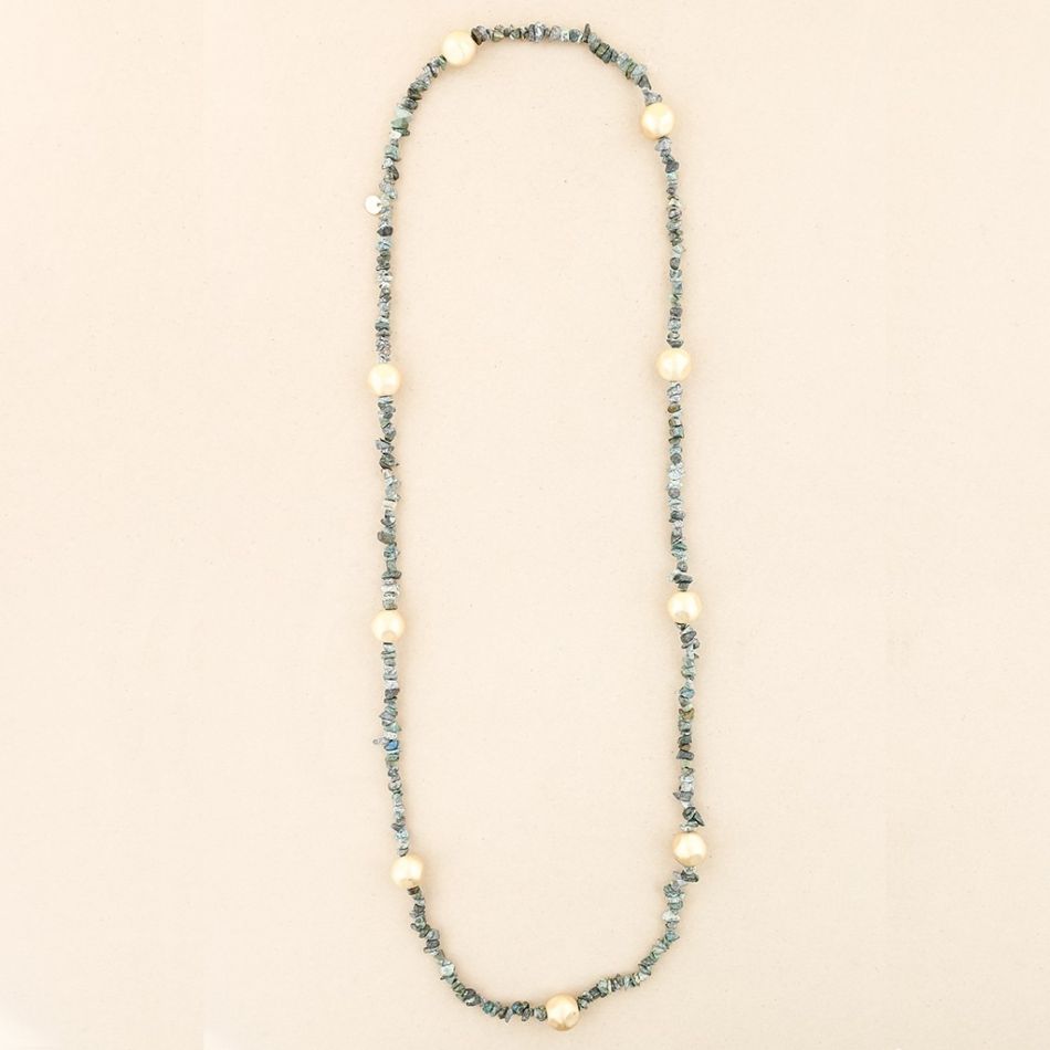 LONG NECKLACE WITH METALLIC FINISH BALL STONES