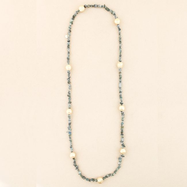 LONG NECKLACE WITH METALLIC FINISH BALL STONES