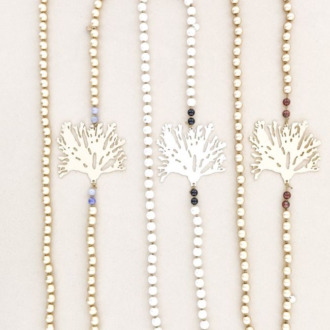 METAL CORAL STONES LONG NECKLACE