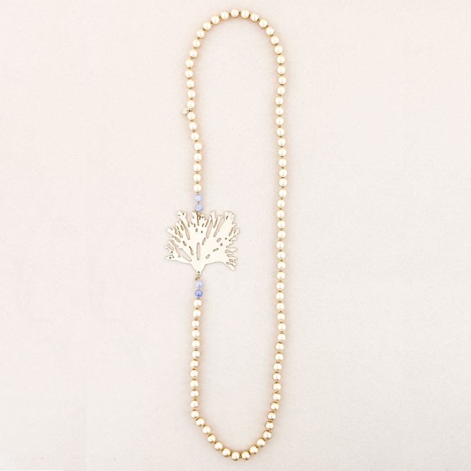 COLLAR LARGO PIEDRAS CORAL METAL