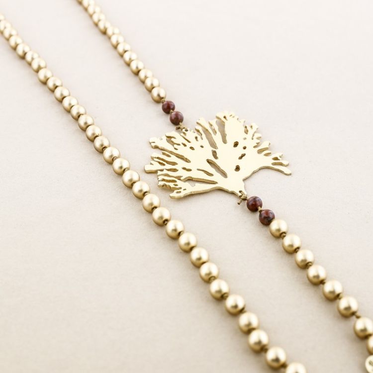 METAL CORAL STONES LONG NECKLACE