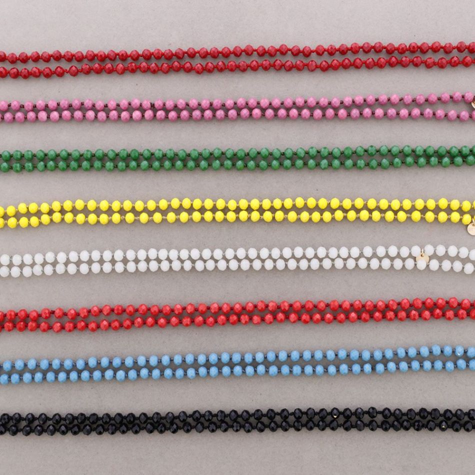 COLLAR LARGO NUDOS BOLAS CRISTALES FACETADOS 1,2M*8MM