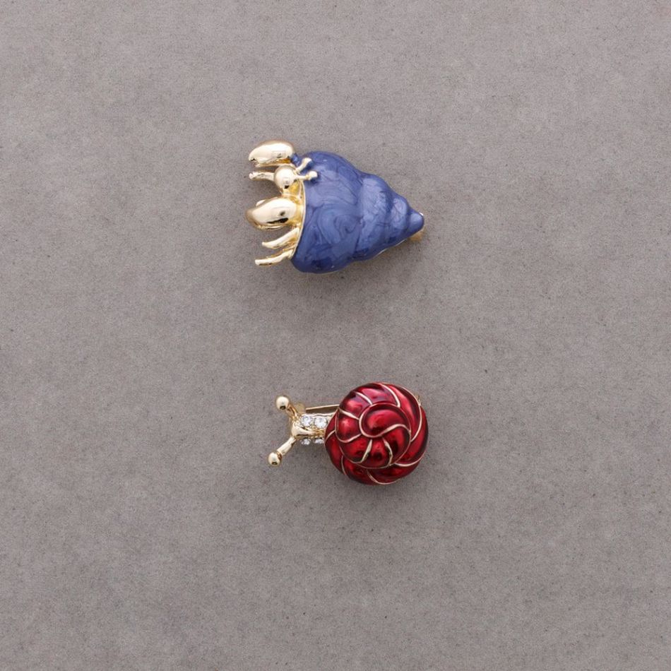 BROCHE SET CANGREJO CARACOLA ESMALTE METAL