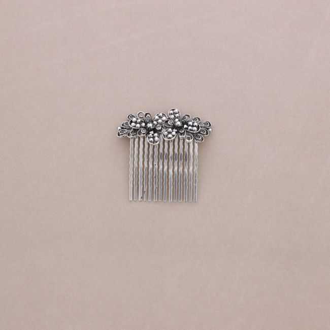 HAIR COMB WITH METAL FLOWERS AND CRYSTALS