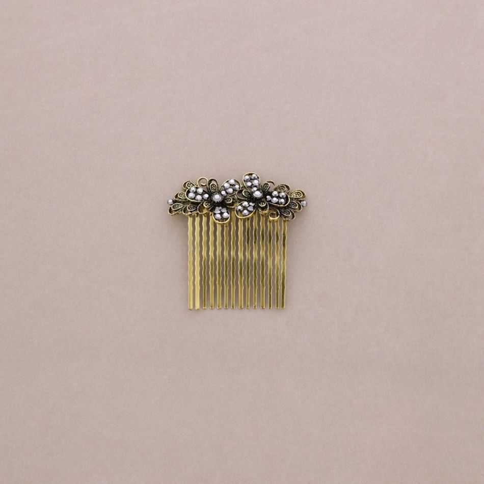HAIR COMB WITH METAL FLOWERS AND CRYSTALS