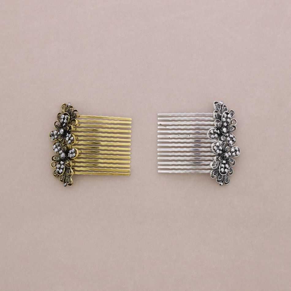 HAIR COMB WITH METAL FLOWERS AND CRYSTALS