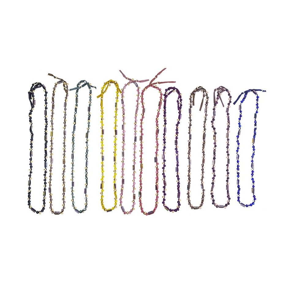 LONG TUBE NECKLACE WITH METAL IMITATION BEADS STONES