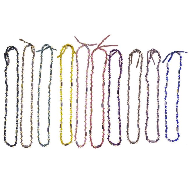 LONG TUBE NECKLACE WITH METAL IMITATION BEADS STONES
