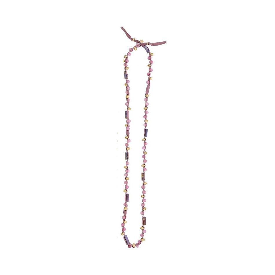 LONG TUBE NECKLACE WITH METAL IMITATION BEADS STONES