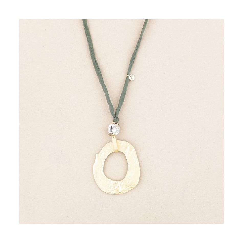 METAL DONUT STONE LONG PENDANT NECKLACE