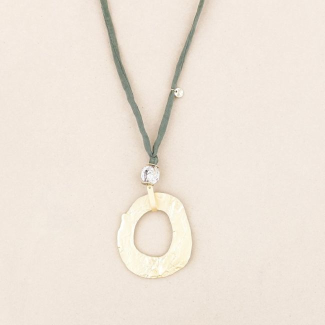 METAL DONUT STONE LONG PENDANT NECKLACE