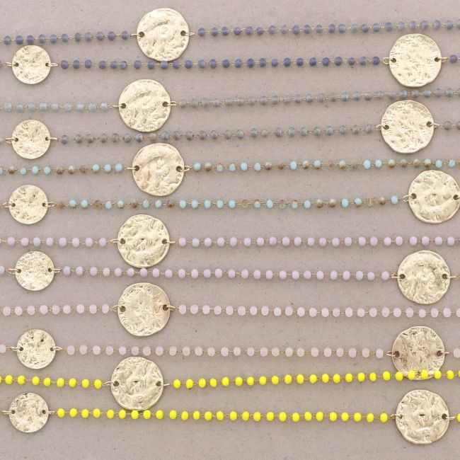 COLLAR LARGO CRISTALES FACETADOS MEDALLAS METAL