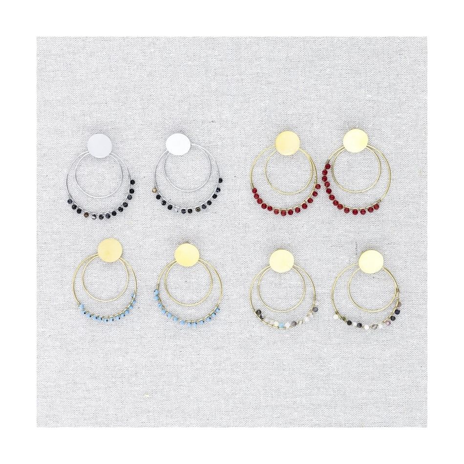 PENDIENTES ACERO DOBLE ANILLA PIEDRAS