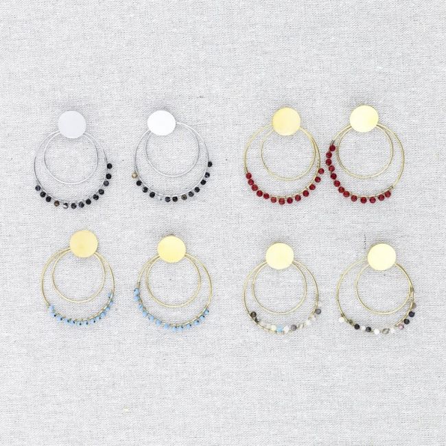 PENDIENTES ACERO DOBLE ANILLA PIEDRAS