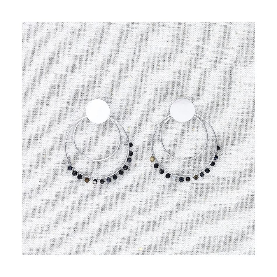 DOUBLE RING STONE STEEL EARRINGS