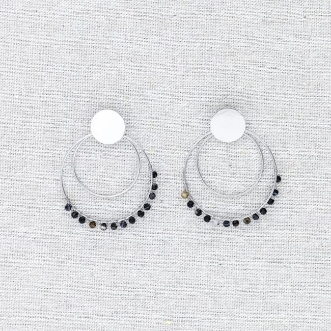 DOUBLE RING STONE STEEL EARRINGS