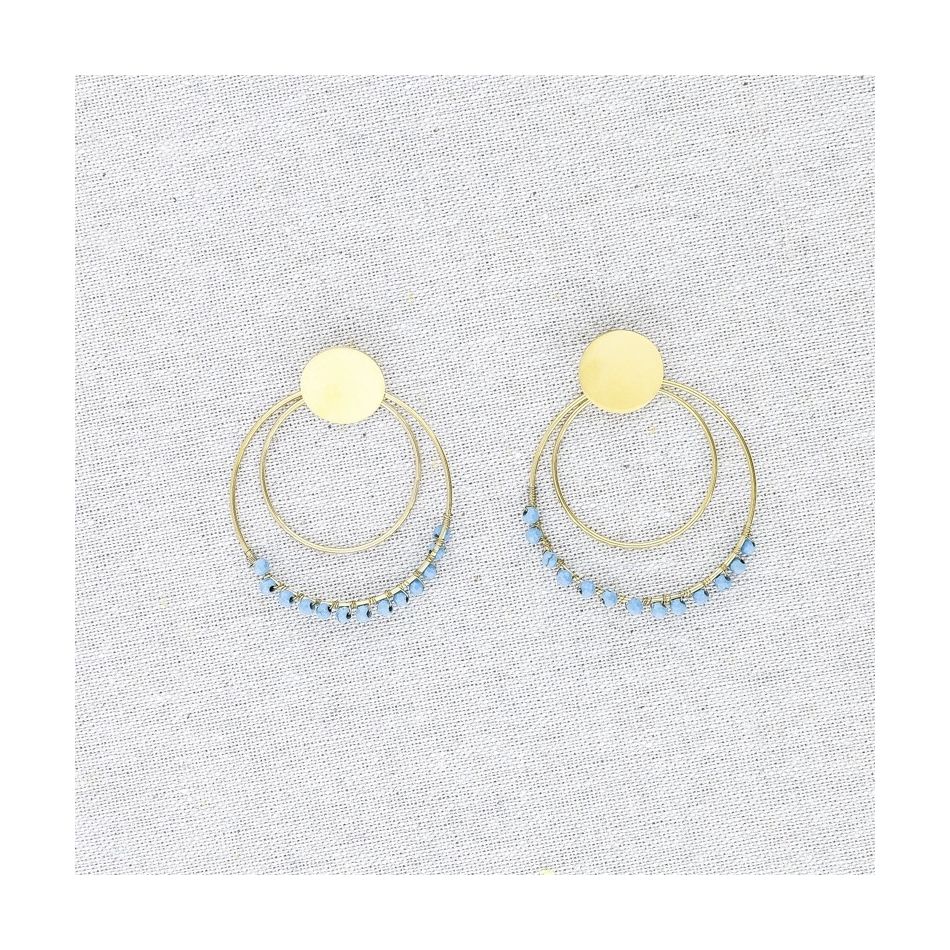 PENDIENTES ACERO DOBLE ANILLA PIEDRAS