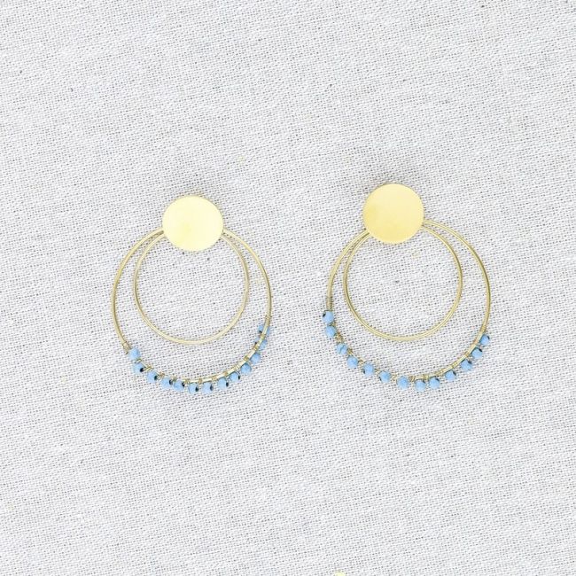 DOUBLE RING STONE STEEL EARRINGS