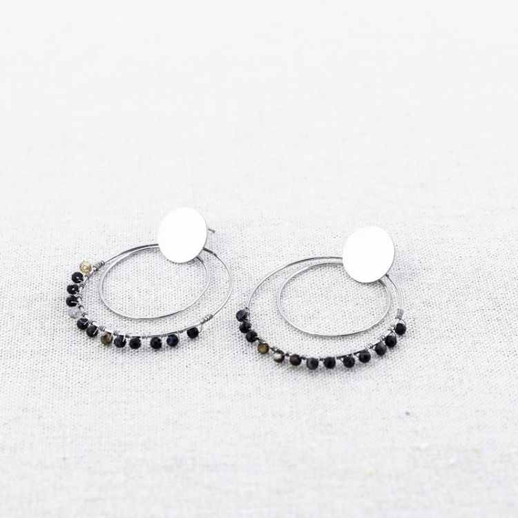 PENDIENTES ACERO DOBLE ANILLA PIEDRAS