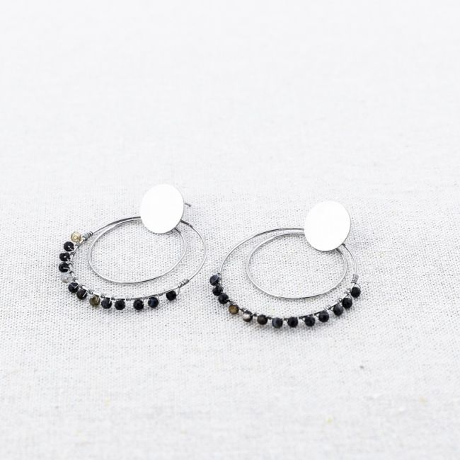 PENDIENTES ACERO DOBLE ANILLA PIEDRAS