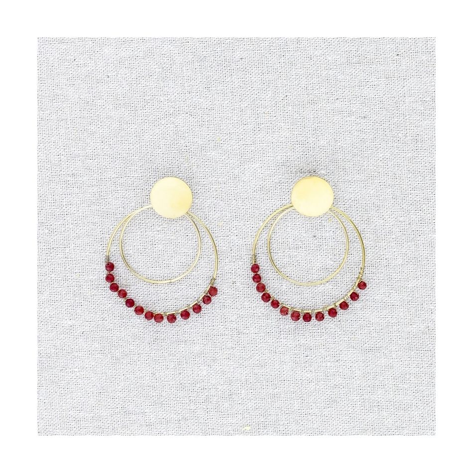 DOUBLE RING STONE STEEL EARRINGS