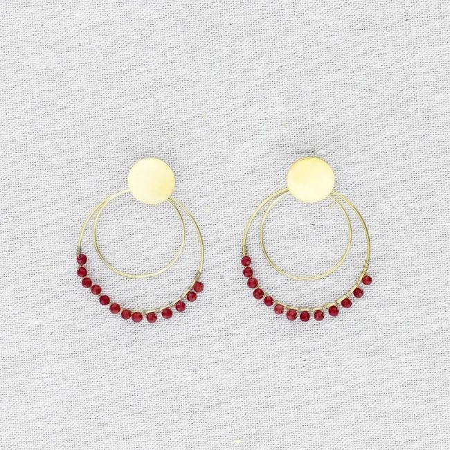 DOUBLE RING STONE STEEL EARRINGS