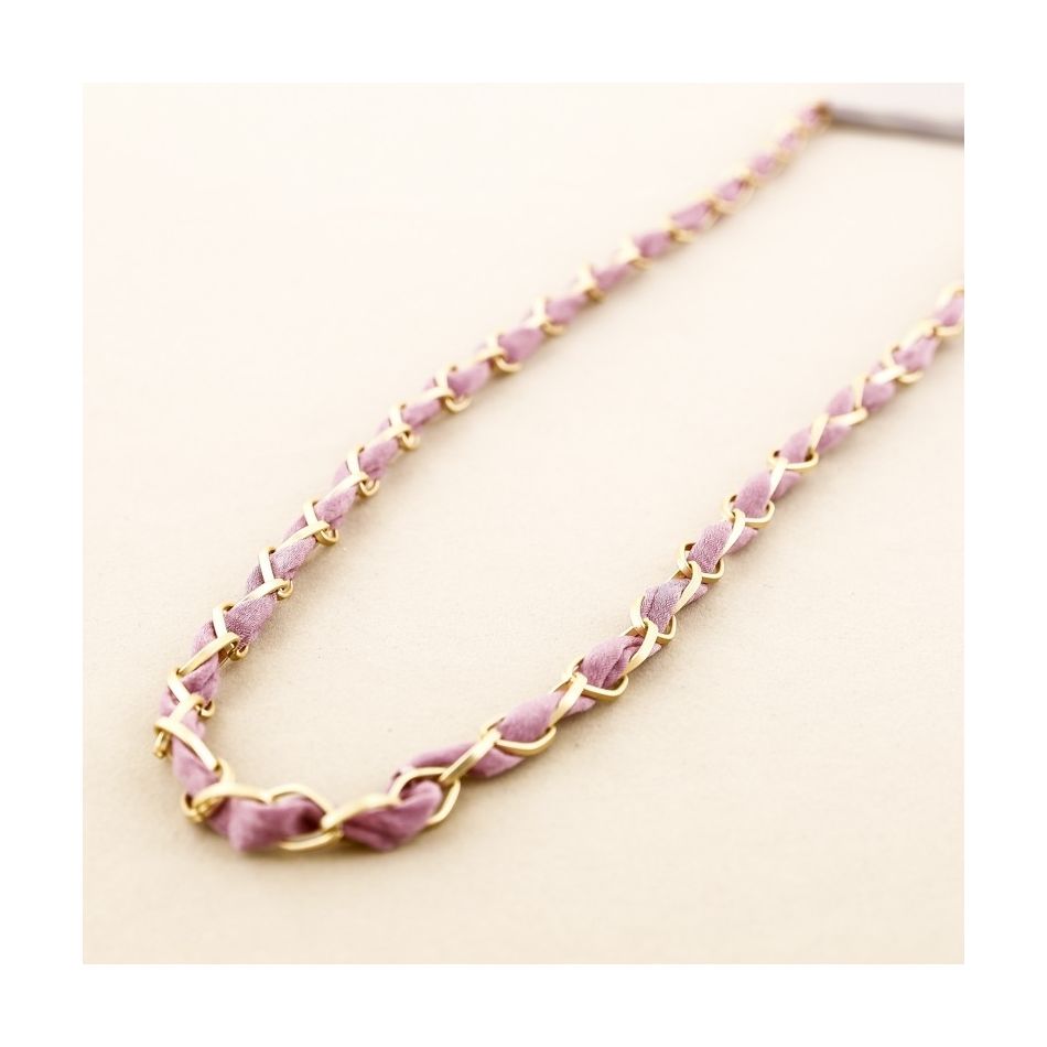 COLLAR LARGO ESLABONES TELA ENTRELAZADA