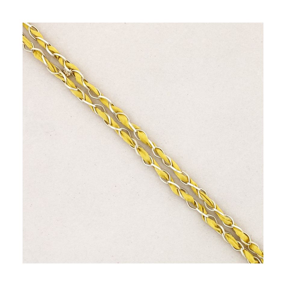 LONG NECKLACE WITH INTERTWINED FABRIC LINKS